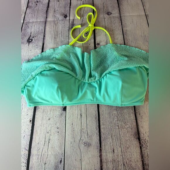 Victoria's Secret Bikini TOP Halter Aqua Green Sequins Neon Chartreuse Trim L - Picture 3 of 6